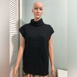 Lilla P Women's Turtleneck Sweater Vest Size L Black Ribbed Knit Merino Wool